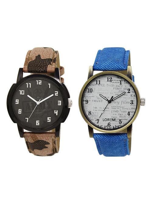 lorem lr24-26 white & blue round boy's leather wrist watch - 15374677 - Very Small Image - 1