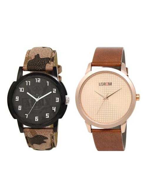 lorem lr24-29 grey & blue round boy's leather wrist watch - 15374683 - Very Small Image - 1