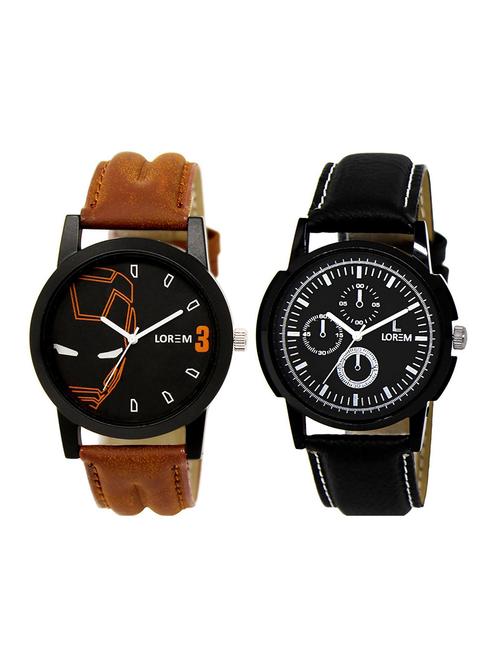 lorem lr1-4 black round boy's leather wrist watch - 15374692 - Very Small Image - 1