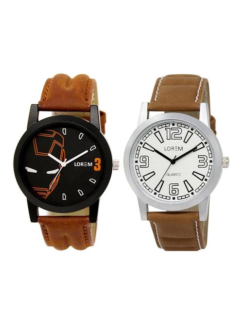 lorem lr24-33 white & blue round boy's leather wrist watch - 15374694 - Very Small Image - 1