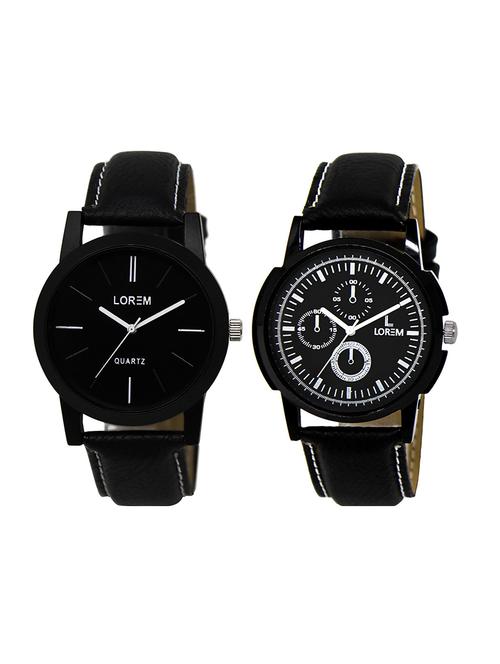 lorem lr25-33 white & black round boy's leather wrist watch - 15374721 - Very Small Image - 1