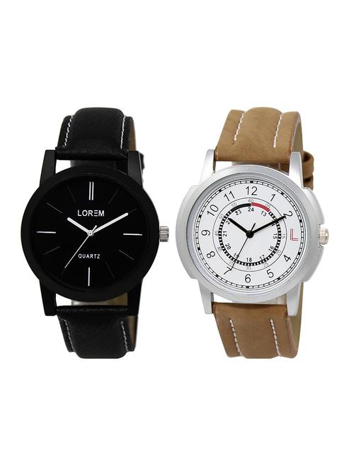 lorem lr1-15 white & black round boy's leather wrist watch - 15374725 - Very Small Image - 1