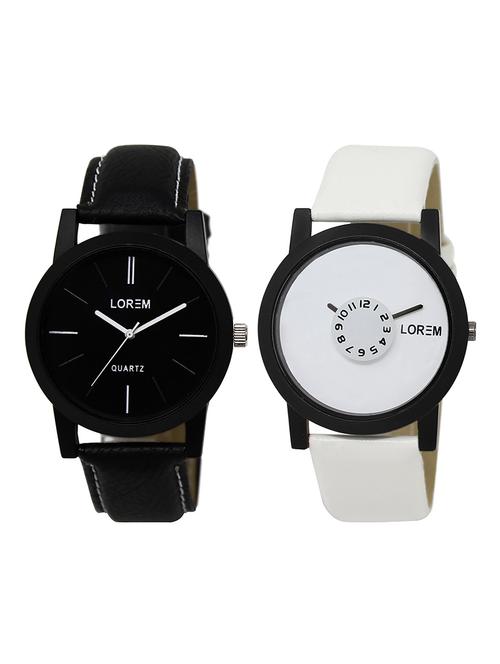 lorem lr1-18 white & black round boy's leather wrist watch - 15374734 - Very Small Image - 1
