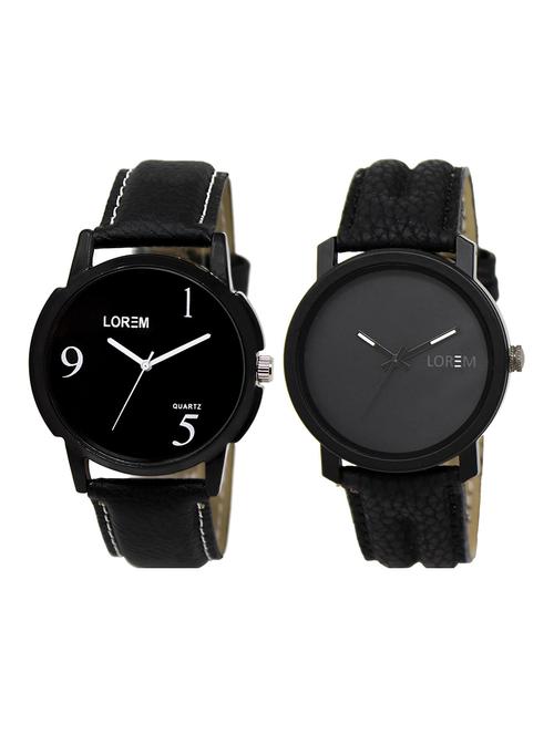 lorem lr27-30 grey & black round boy's leather wrist watch - 15374757 - Very Small Image - 1