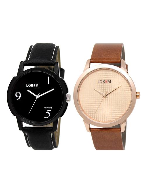 lorem lr1-30 grey & black round boy's leather wrist watch - 15374770 - Very Small Image - 1