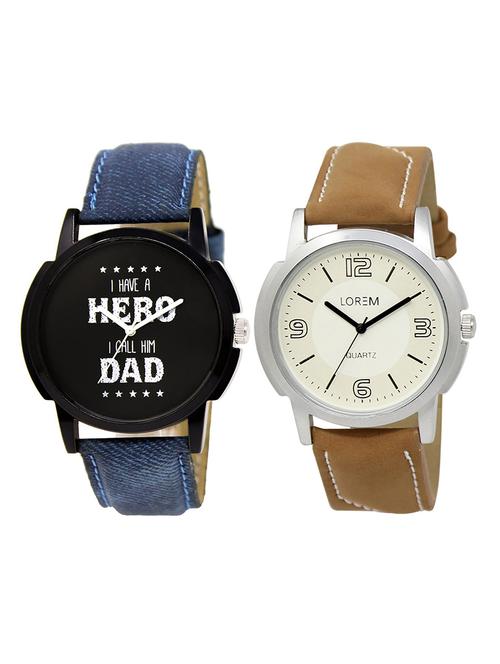 lorem lr1-33 white & black round boy's leather wrist watch - 15374779 - Very Small Image - 1