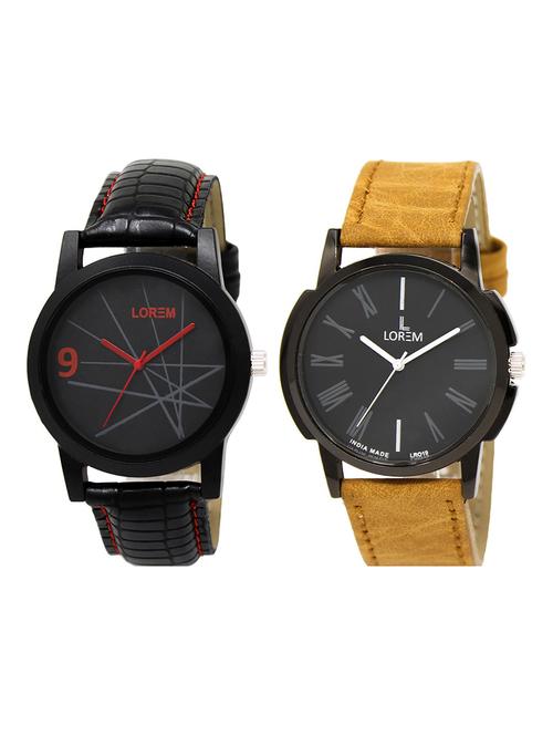 lorem lr30-32 black & grey round boy's leather wrist watch - 15374808 - Very Small Image - 1