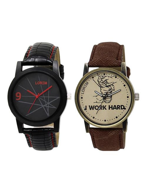 lorem lr2-14 black round boy's leather wrist watch - 15374818 - Very Small Image - 1