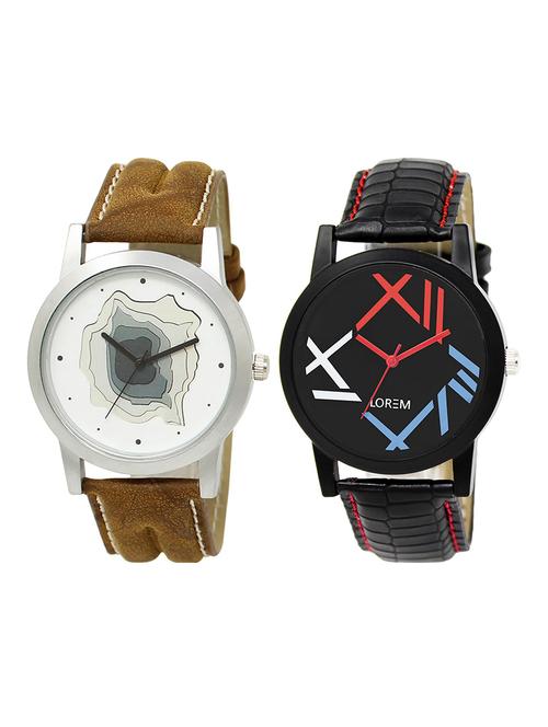 lorem lr32-33 white & black round boy's leather wrist watch - 15374826 - Very Small Image - 1