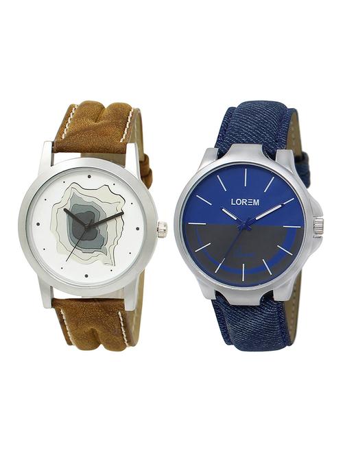 lorem lr1-101 black & silver round boy's leather & metal bracelet wrist watch - 15374838 - Very Small Image - 1