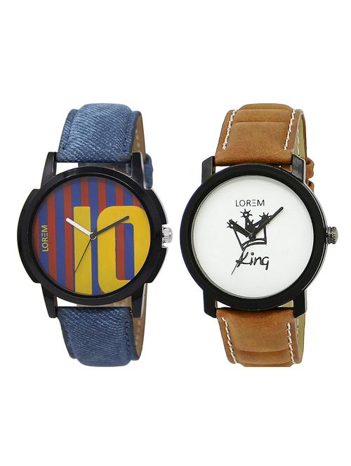 lorem lr7-101 black & silver round boy's leather & metal bracelet wrist watch - 15374856 - Very Small Image - 1