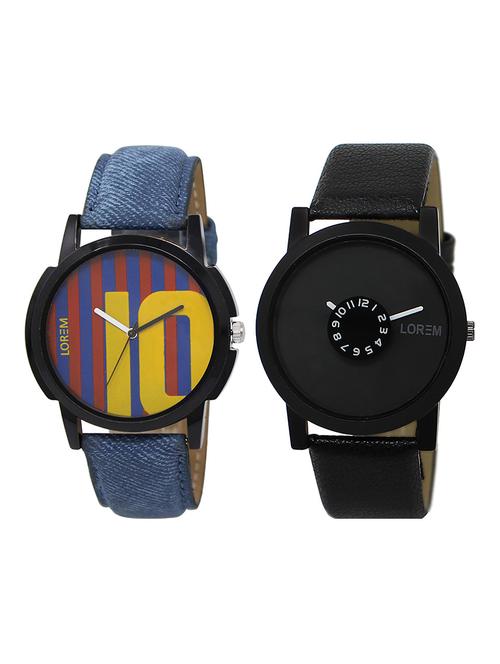 lorem lr2-29 grey & black round boy's leather wrist watch - 15374863 - Very Small Image - 1