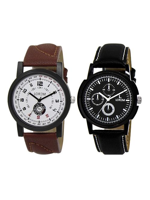 lorem lr13-101 multicolor round boy's leather & metal bracelet wrist watch - 15374874 - Very Small Image - 1