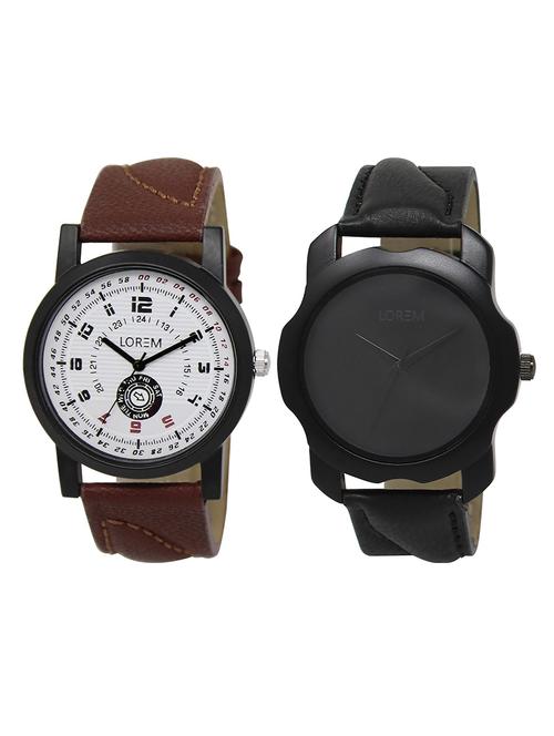 lorem lr16-101 white & silver round boy's leather & metal bracelet wrist watch - 15374883 - Very Small Image - 1