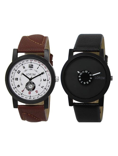 lorem lr17-101 white & silver round boy's leather & metal bracelet wrist watch - 15374886 - Very Small Image - 1