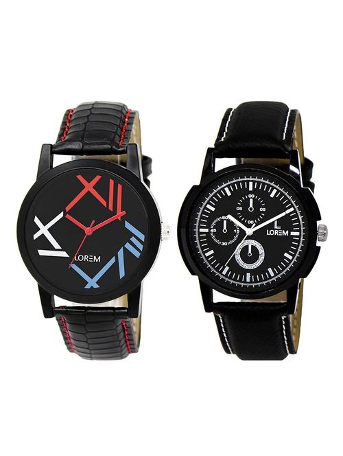lorem lr3-9 white & black round boy's leather wrist watch - 15374896 - Very Small Image - 1