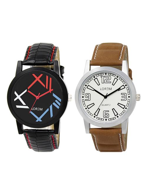 lorem lr21-101 black & silver round boy's leather & metal bracelet wrist watch - 15374898 - Very Small Image - 1