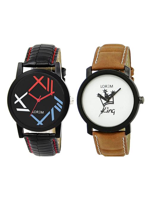 lorem lr22-101 black & silver round boy's leather & metal bracelet wrist watch - 15374901 - Very Small Image - 1