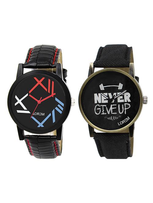 lorem lr25-101 black & silver round boy's leather & metal bracelet wrist watch - 15374910 - Very Small Image - 1