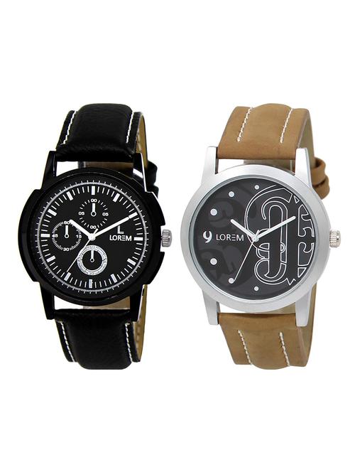 lorem lr13-17 white & black round boy's leather wrist watch - 15374918 - Very Small Image - 1