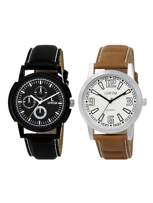 lorem lr28-101 white & silver round boy's leather & metal bracelet wrist watch - 15374919 - Very Small Image - 1