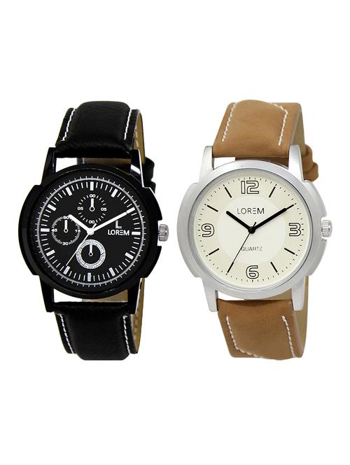 lorem lr3-17 white & black round boy's leather wrist watch - 15374920 - Very Small Image - 1