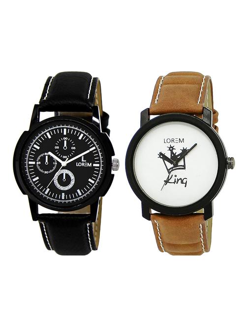 lorem lr29-101 grey & silver round boy's leather & metal bracelet wrist watch - 15374922 - Very Small Image - 1