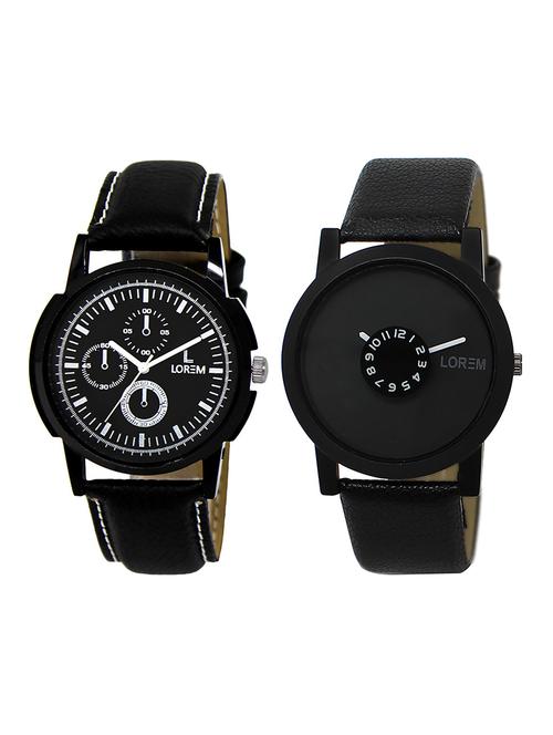 lorem lr3-20 black round boy's leather wrist watch - 15374929 - Very Small Image - 1