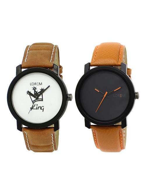 lorem lr14-29 grey & black round boy's leather wrist watch - 15375014 - Very Small Image - 1