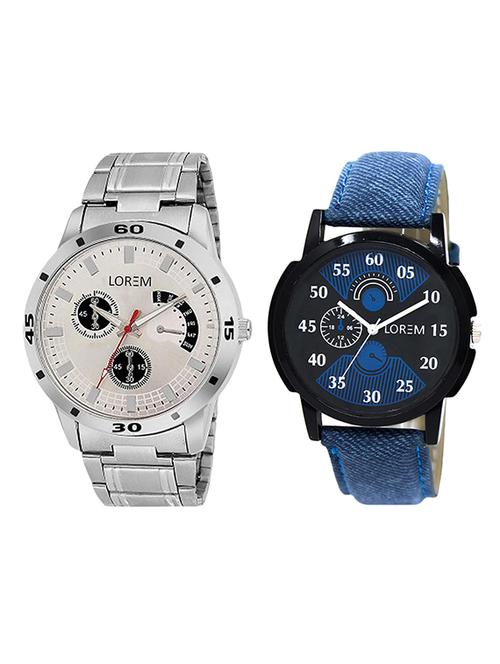 lorem lr6-24 blue & black round boy's leather wrist watch - 15375148 - Very Small Image - 1