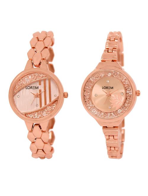 lorem lr222-225 rose gold round girl's metal bracelet wrist watch - 15375217 - Very Small Image - 1