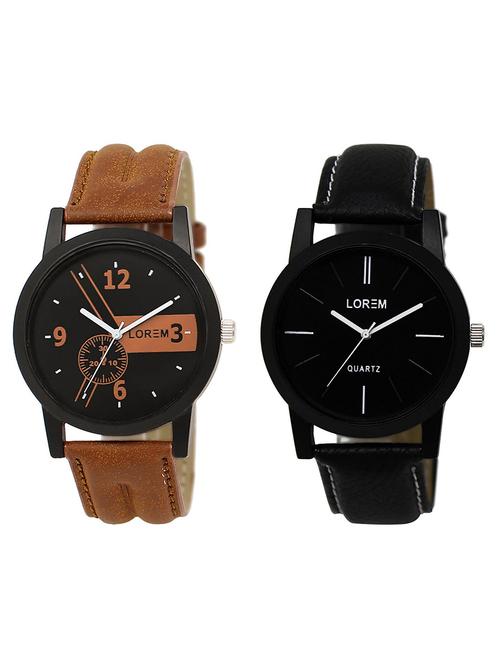 lorem lr1-5 black round boy's leatherwrist watch for men - 15375707 - Very Small Image - 1