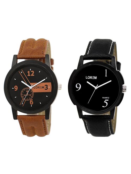 lorem lr1-6 black round boy's leatherwrist watch for men - 15375708 - Very Small Image - 1