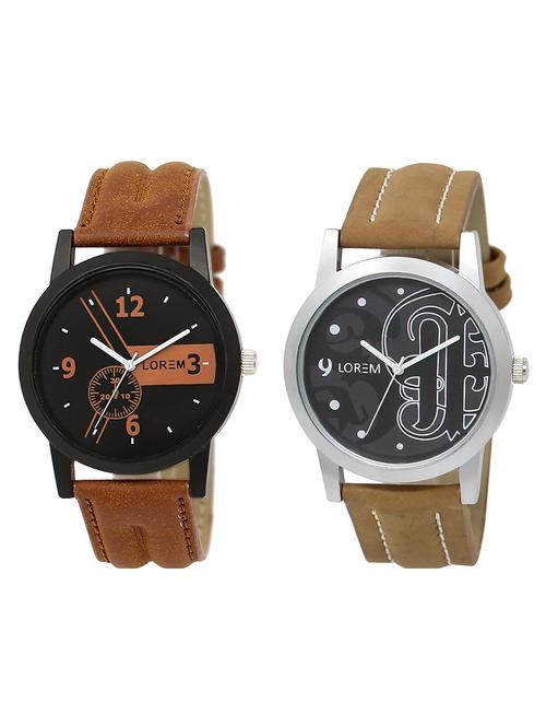 lorem lr1-14 black round boy's leather wrist watch for men - 15375716 - Very Small Image - 1