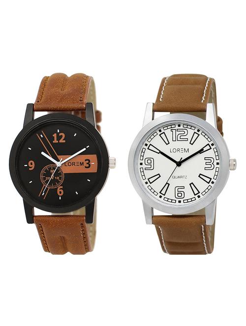 lorem lr1-15 white & black round boy's leather wrist watch for men - 15375717 - Very Small Image - 1