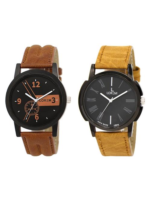 lorem lr1-19 black round boy's leather wrist watch for men - 15375721 - Very Small Image - 1