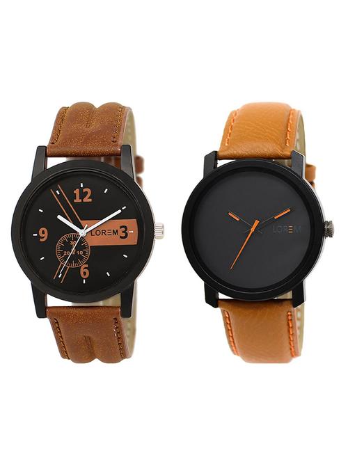 lorem lr1-20 black round boy's leather wrist watch for men - 15375722 - Very Small Image - 1