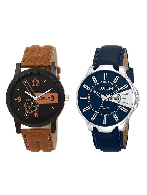 lorem lr1-23 silver & black round boy's leather wrist watch for men - 15375725 - Very Small Image - 1