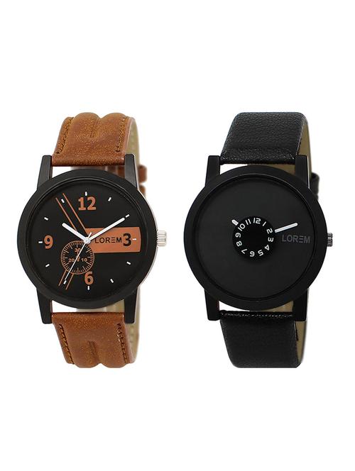 lorem lr1-25 black round boy's leather wrist watch for men - 15375727 - Very Small Image - 1