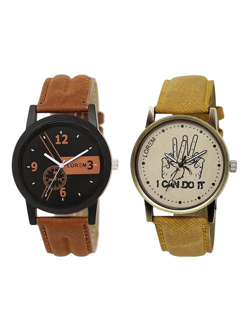 lorem lr1-30 grey & black round boy's leather wrist watch for men - 15375732 - Very Small Image - 1