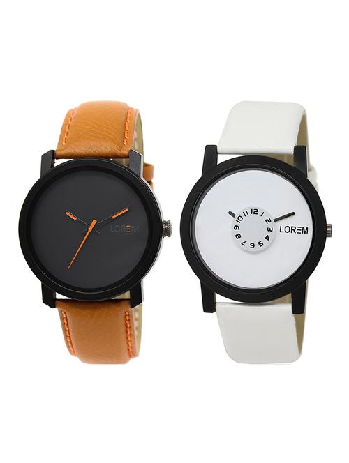lorem lr20-26 white & black round boy's leather wrist watch - 15375733 - Very Small Image - 1