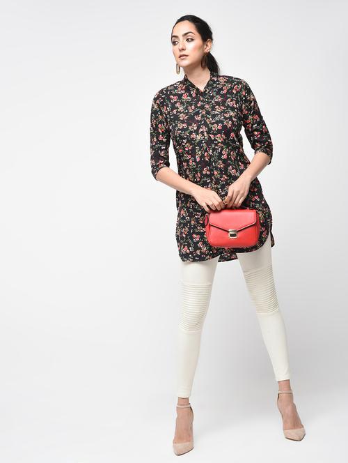 floral button up neck tunic - 15376827 - Very Small Image - 1