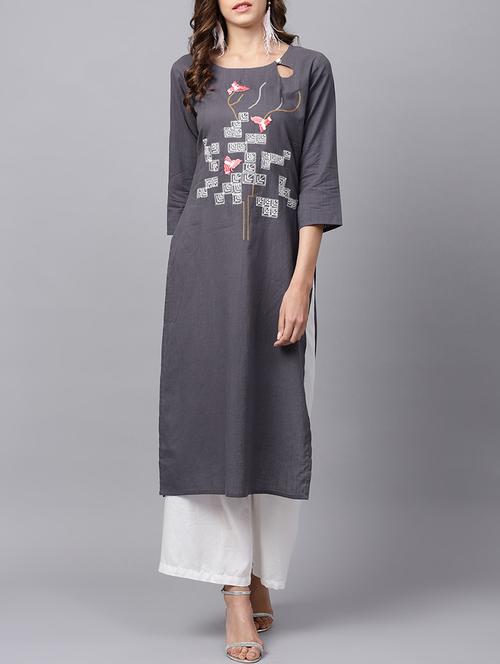 embroidered straight kurta - 15377794 - Very Small Image - 1