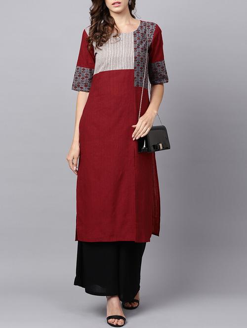 printed patch solid kurta palzzo set - 15377807 - Very Small Image - 1