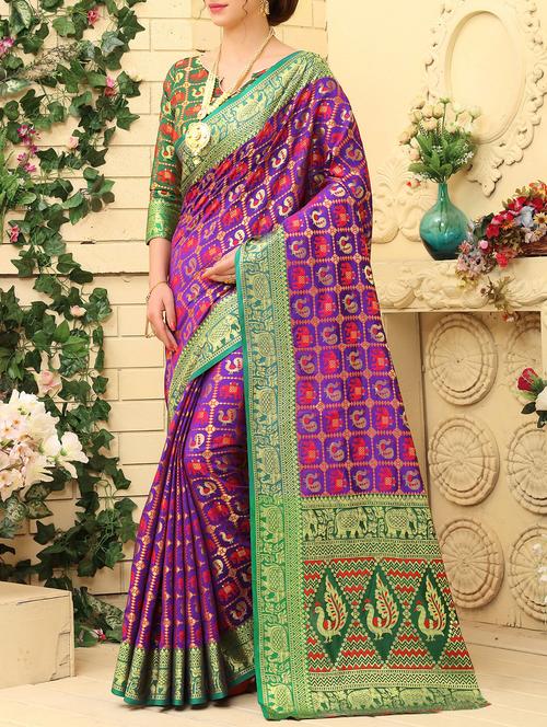 contrast border zari patola saree with blouse - 15378311 - Very Small Image - 1