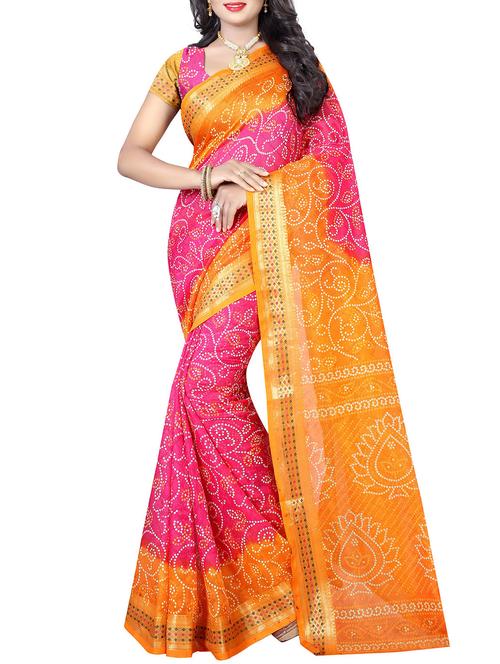 contrast border bandhani saree with blouse - 15378337 - Very Small Image - 1