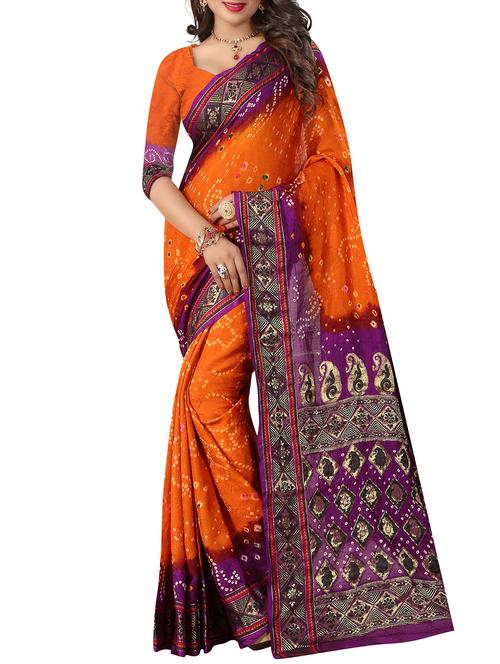 contrast border zari bandhani saree with blouse - 15378368 - Very Small Image - 1