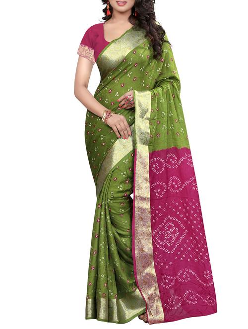 contrast border zari bandhani saree with blouse - 15378374 - Very Small Image - 1