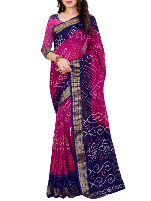 contrast pallu bandhani saree with blouse - 15378382 - Very Small Image - 1