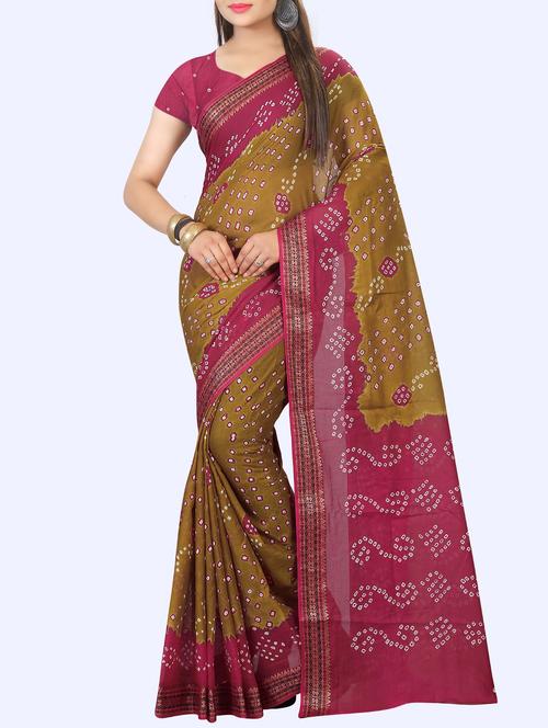 contrast pallu bandhani saree with blouse - 15378397 - Very Small Image - 1